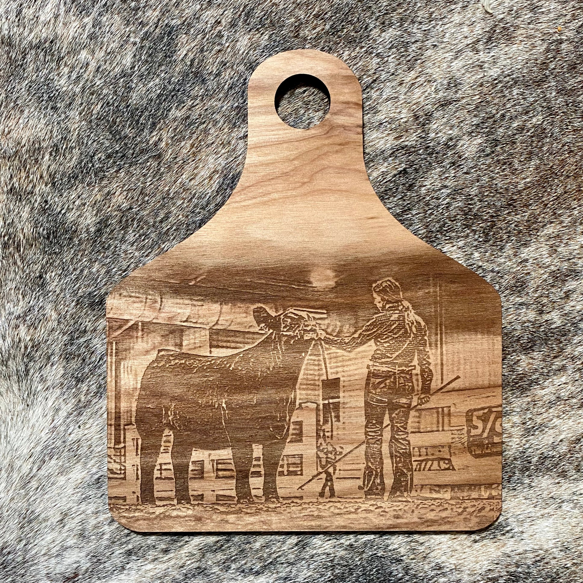 Custom engraved wooden sign featuring a personalized livestock design. Perfect for ranchers, livestock exhibitors, FFA, and 4-H members. Durable and stylish, ideal for displaying farm pride in barns, homes, or show areas.
