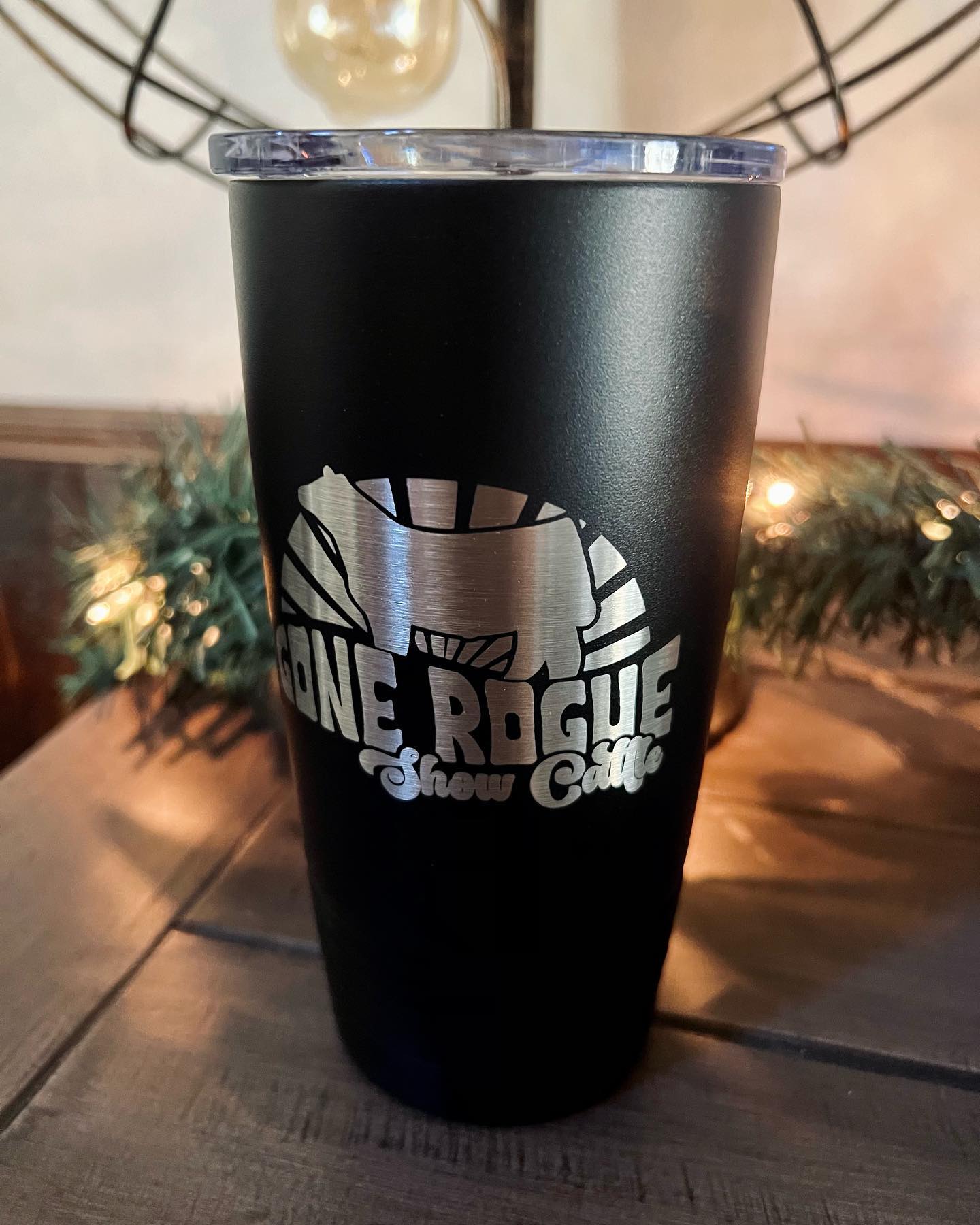 Custom engraved 20oz tumbler featuring a show cattle operation logo, "Gone Rogue Show Cattle".