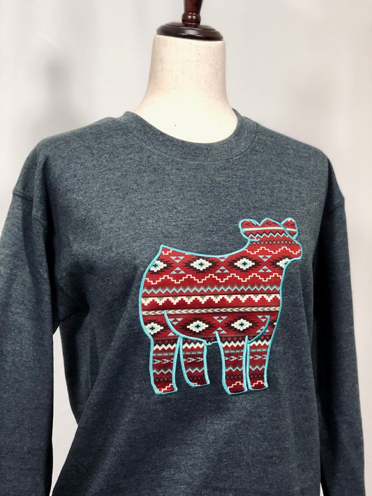 Aztec Show Steer Embroidered Crewneck Shirts & Tops Gone Rogue Boutique and Embroidery