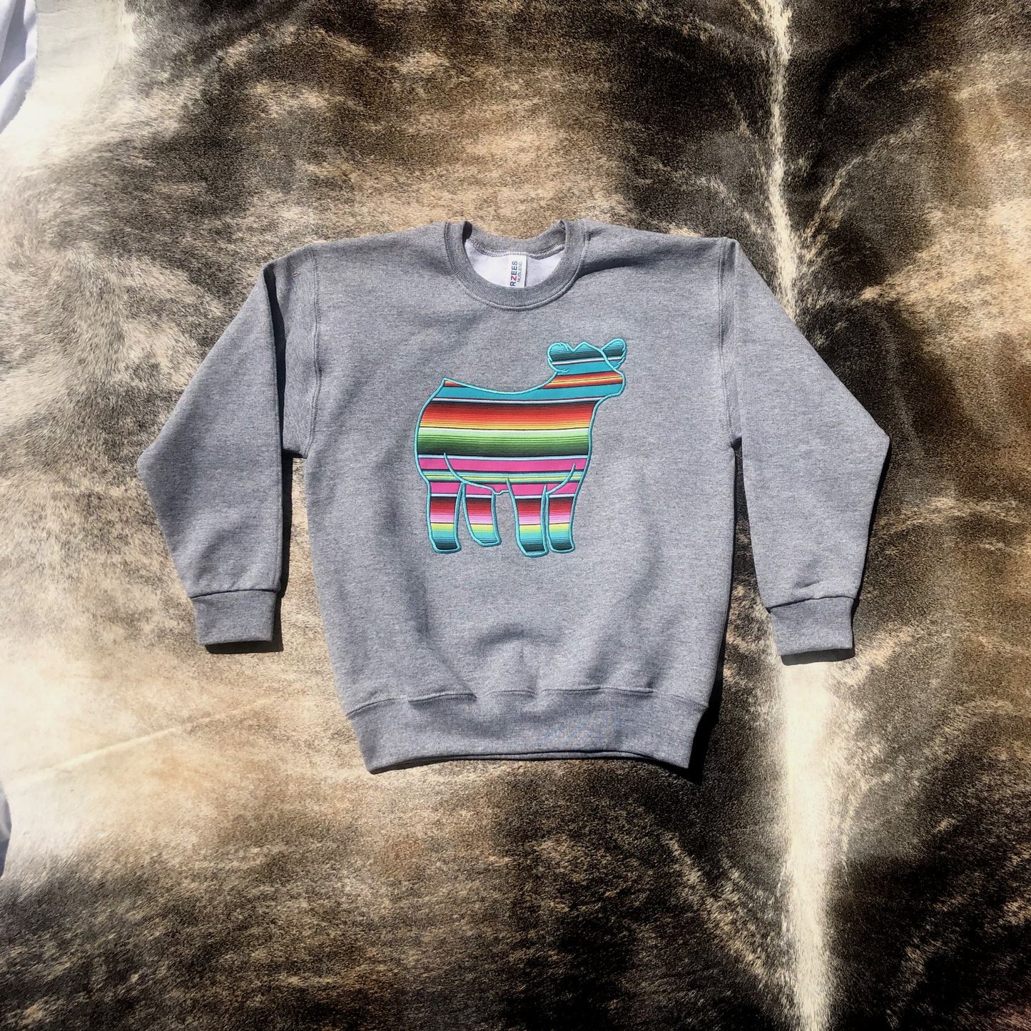 YOUTH Show Steer Serape Embroidered Crewneck