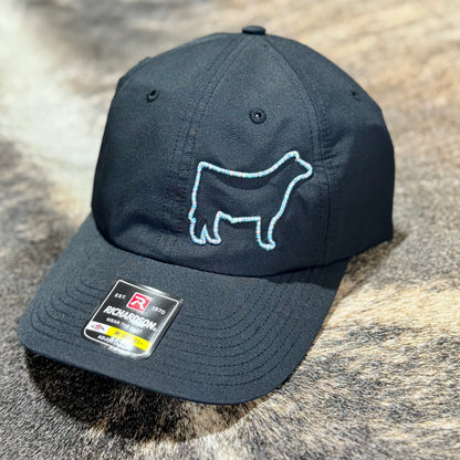 Richardson 220 hat featuring a 3D raised embroidered outline of a show steer.