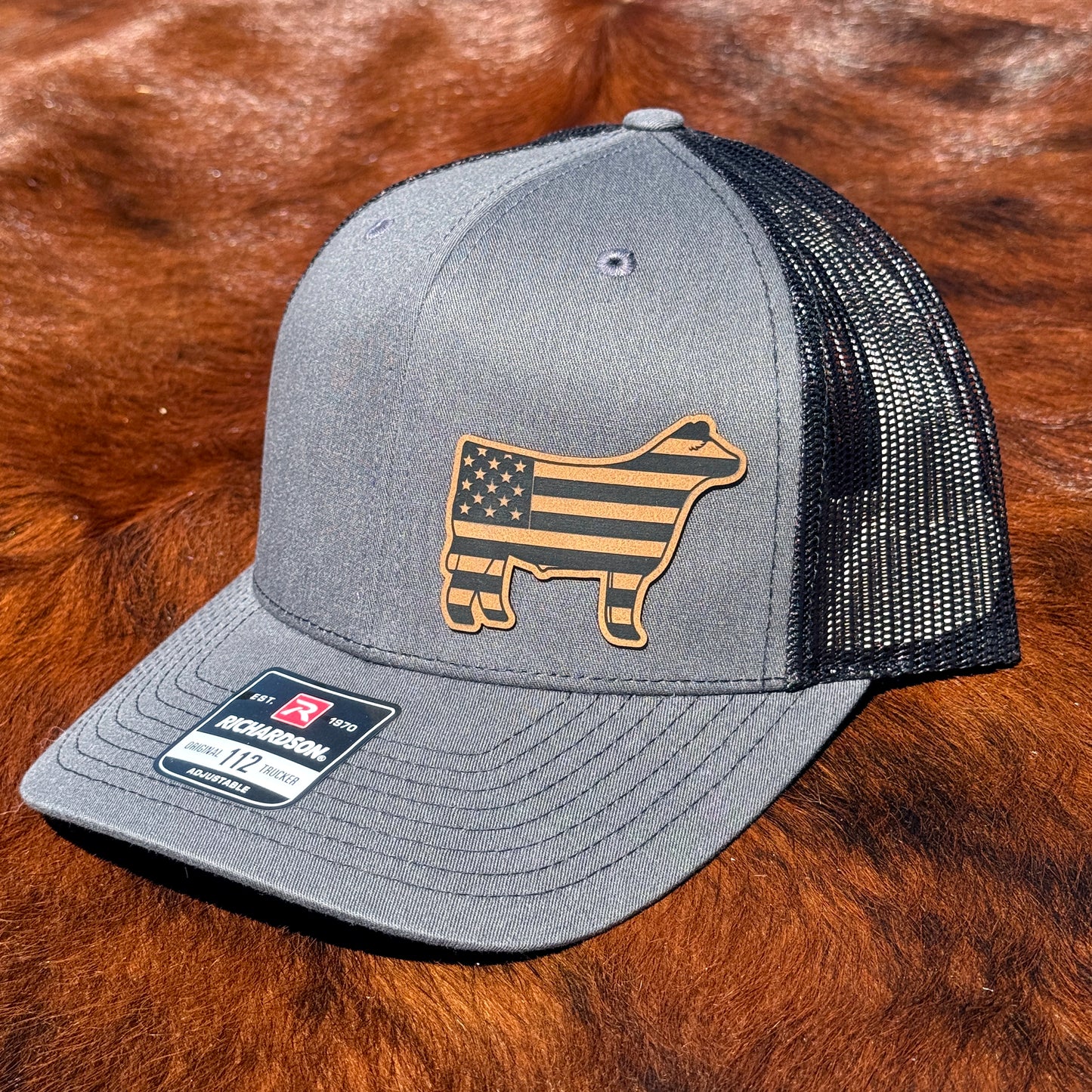 American Flag Show Steer Leather Patch Hat – Richardson 112
