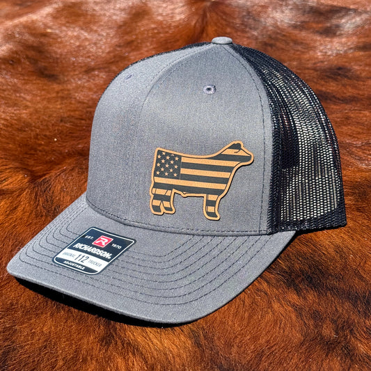 American Flag Show Steer Leather Patch Hat – Richardson 112