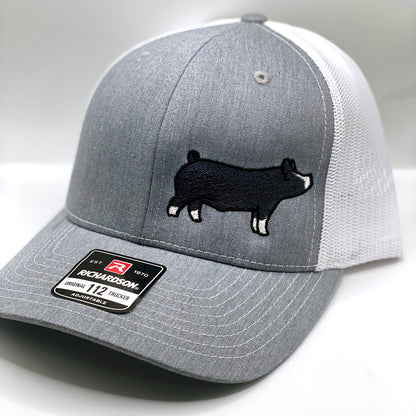 Richardson 112 embroidered hat featuring a high quality embroidery design on a Berkshire show pig.