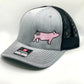 Richardson 112 hat featuring high quality embroidery of a blue butt show pig.