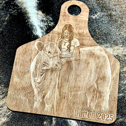Custom Engraved Wood Photo Ear Tag Sign