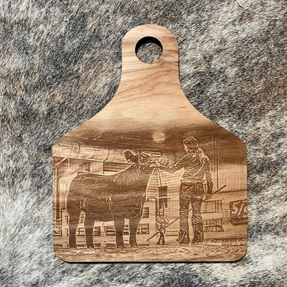 Custom engraved wooden sign featuring a personalized livestock design. Perfect for ranchers, livestock exhibitors, FFA, and 4-H members. Durable and stylish, ideal for displaying farm pride in barns, homes, or show areas.