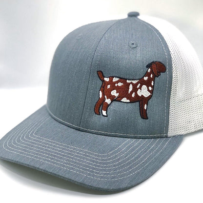 Richardson 112 Hat featuring an embroidered design on a dappled Boer doe goat.