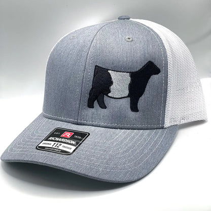 Richardson 112 hat featuring high quality embroidery of a Belted Galloway show heifer. 