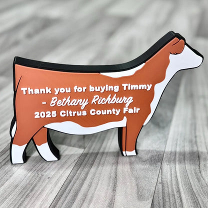 A Hereford appearing buyer thank you gift for the purchase of a steer at the Citrus County Fair