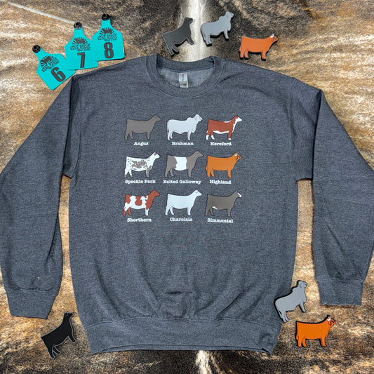 Beef Cattle Breeds Crewneck Sweatshirt