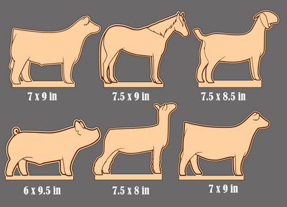 List of livestock cutout options for freestanding awards.