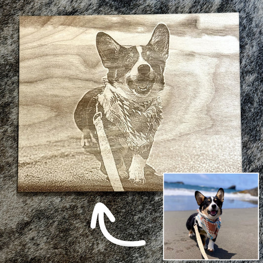 Keepsake memorial custom engraved wood photo of your pet or livestock.