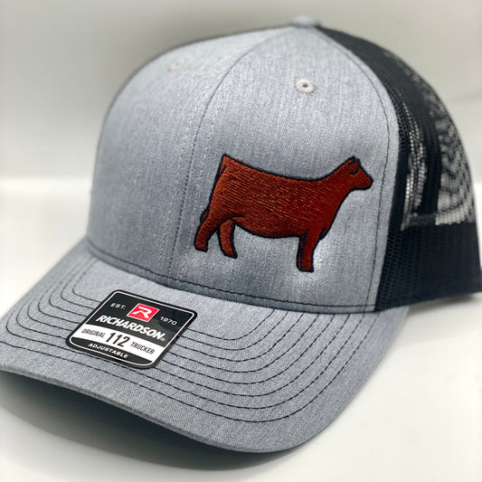Richardson 112 embroidered hat featuring a Red Angus show heifer design.