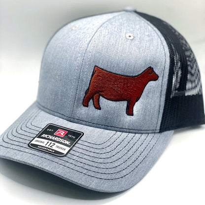 Richardson 112 embroidered hat featuring a Red Angus show heifer design.