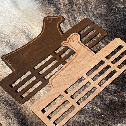 Custom engraved livestock show ribbon holder designed to display award ribbons. Personalized with name, show year, or farm name. Perfect for FFA, 4-H members, ranchers, and livestock exhibitors to showcase their achievements.