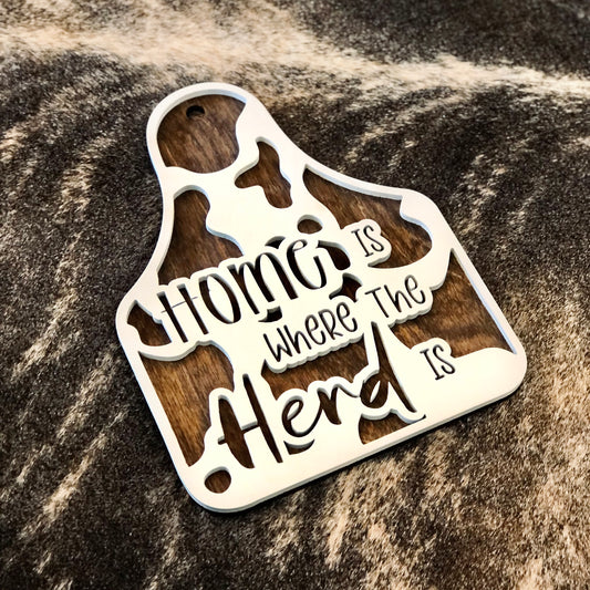 Home Is Where The Herd Is Ear Tag Door Hanger/Wall Decor