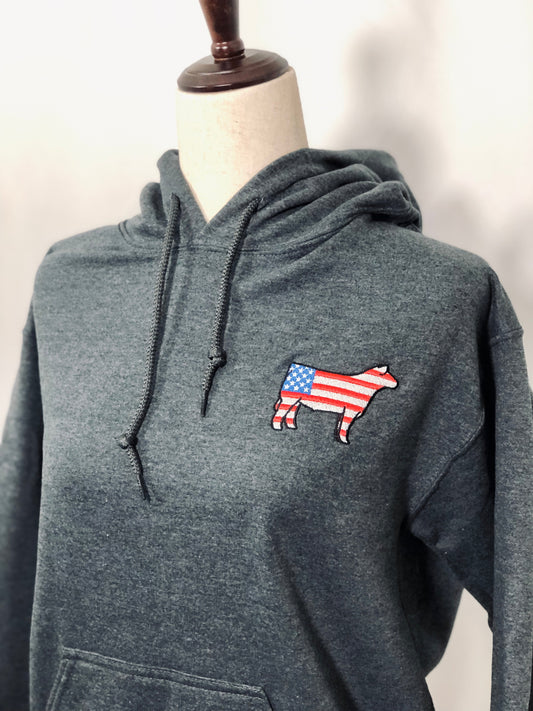American Flag Livestock Hoodie - Steer, Sheep, Goat, Pig