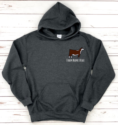 Custom embroidered cattle hooded sweatshirt with farm or ranch name customization