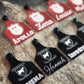 Custom laser-engraved cattle ear tag featuring durable Ritchey material with deep, long-lasting engraving. Includes Y-Tex button for secure attachment. Easy identification, weather resistance, and personalization with names, numbers, or ranch logos.